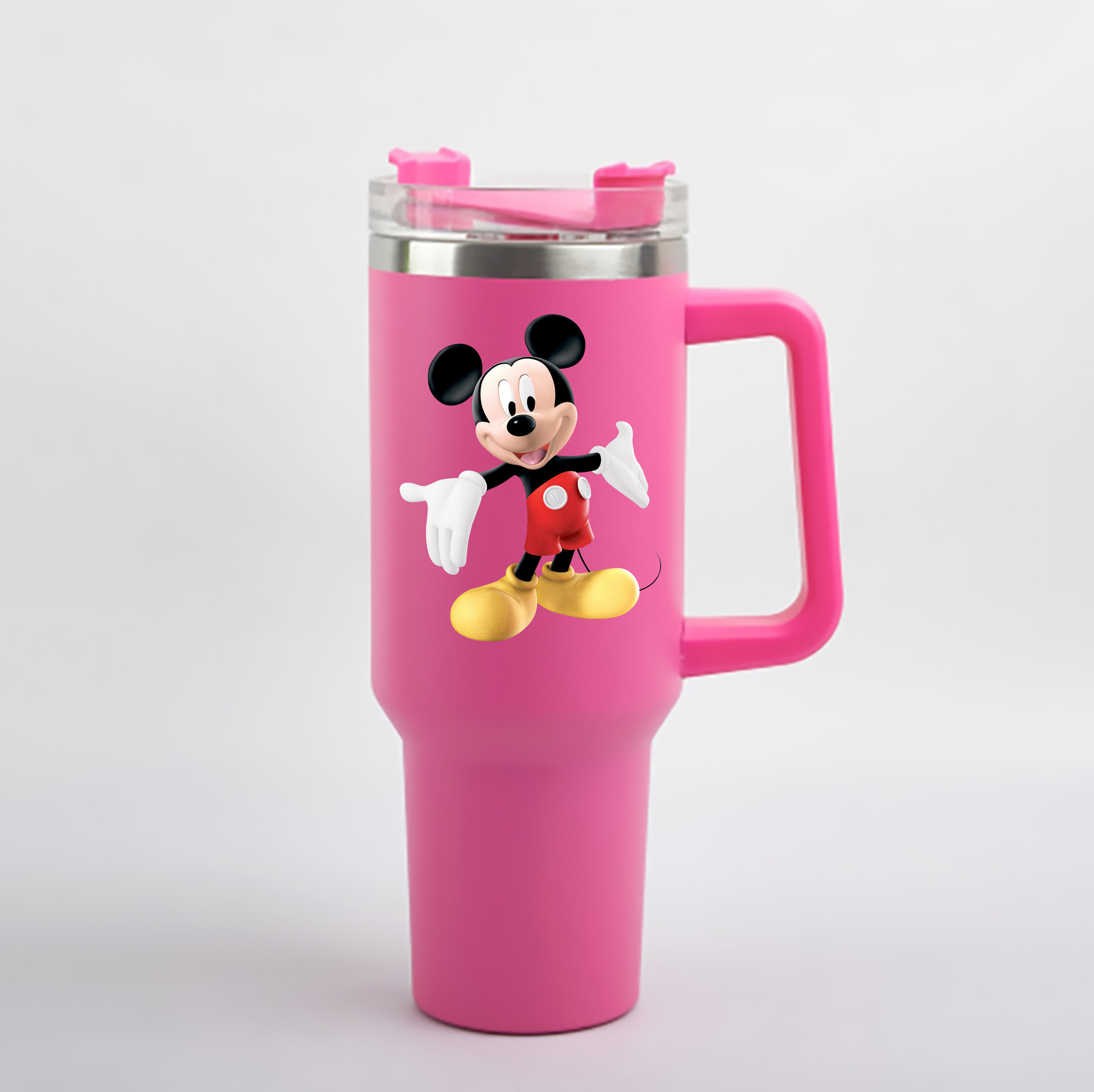 （画像用） ミッキーマウス Mickey Mouse 1200mL車用タンブラー - クリスタルステッカー（プラスチックストロー付き）